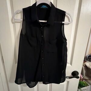 L'Amour Black Sheer Button-Front Blouse